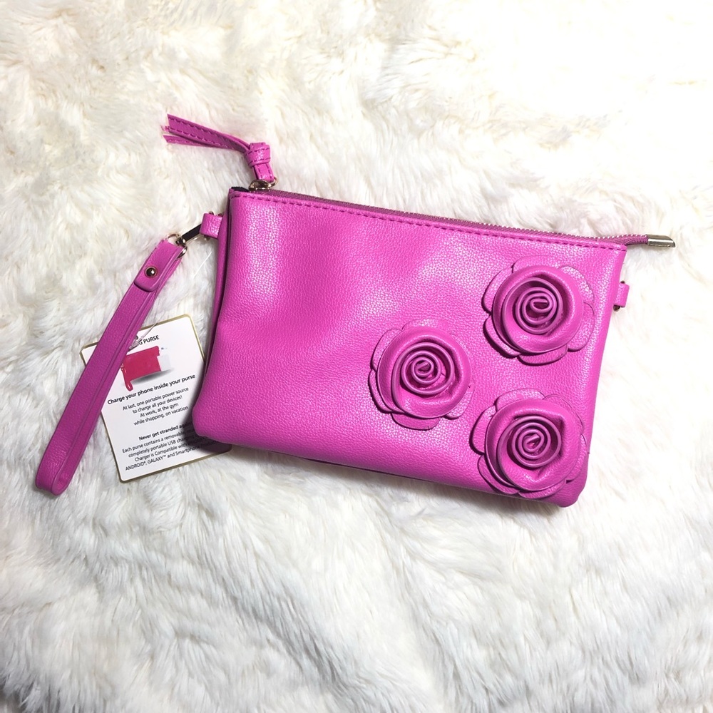 Floral Hot pink clutch or crossbody